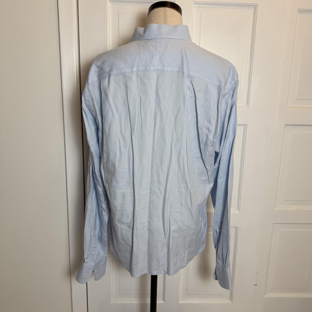 John W. Nordstrom Shirt Mens 16.5 37 Light Blue Herringbone Dress Long Sleeve - Picture 2 of 7